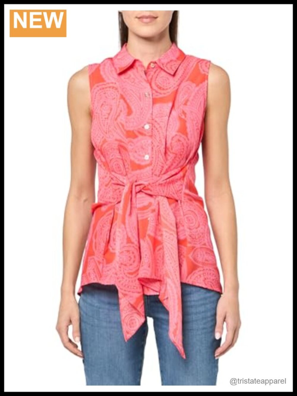 Sleeveless Button Up Shirt with Belt Women's Sportswear Top